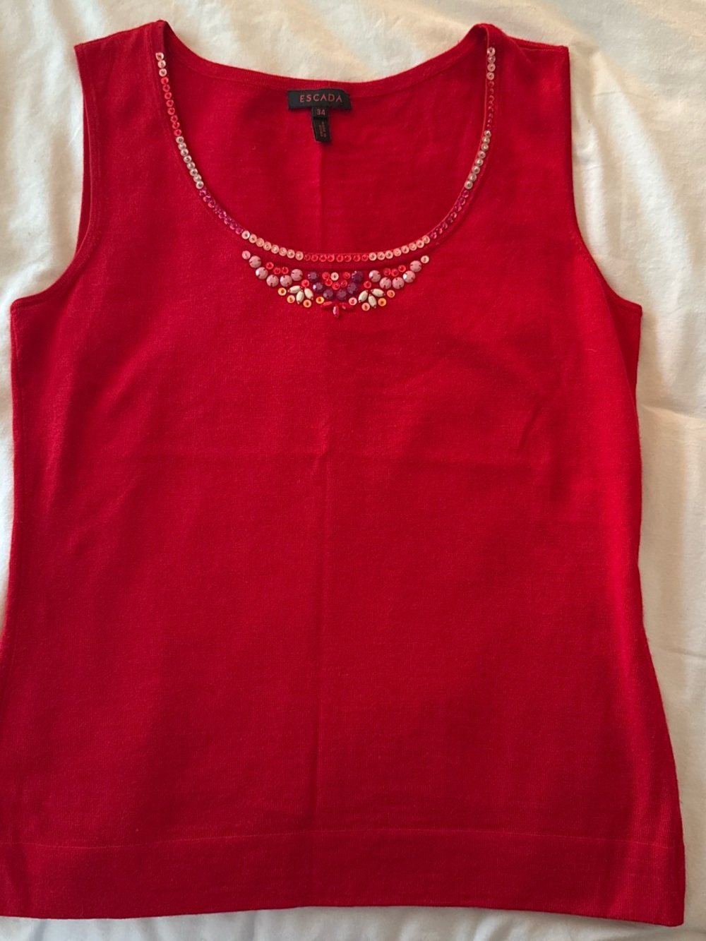 Escada silk-cashmere blend beaded tank, size S